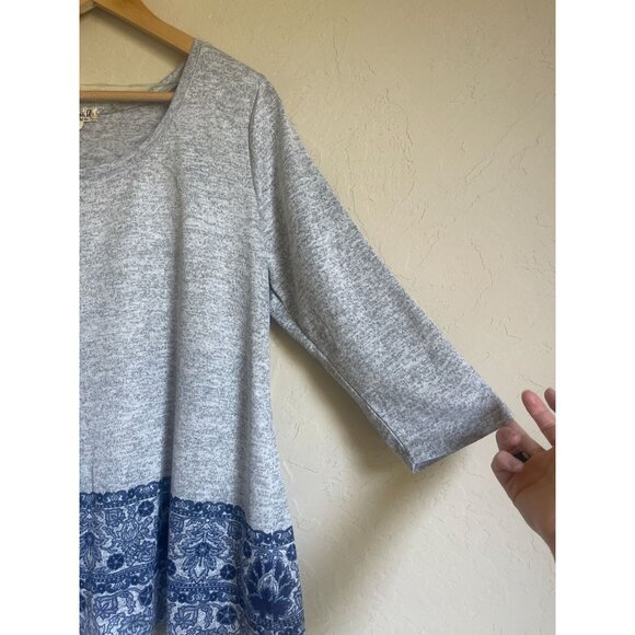 New! One World Gray Blue Floral Knit Tunic Top Size Large - Picture 5 of 9